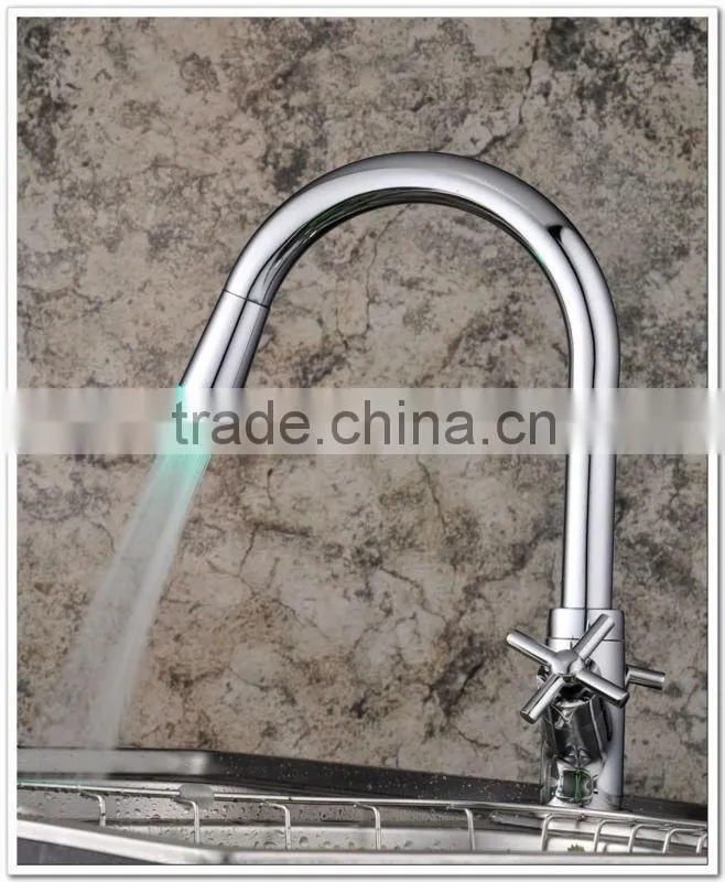 LED bibcock kitchen sink faucet/mixer with dual cross handle QH1893F