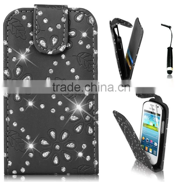 Set Screen Protector Stylus And Case , Bling Leather Wallet Case For Samsung Galaxy Fame S6810