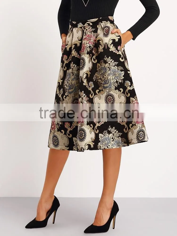 2016 fall and winter vintage floral latest long skirt design