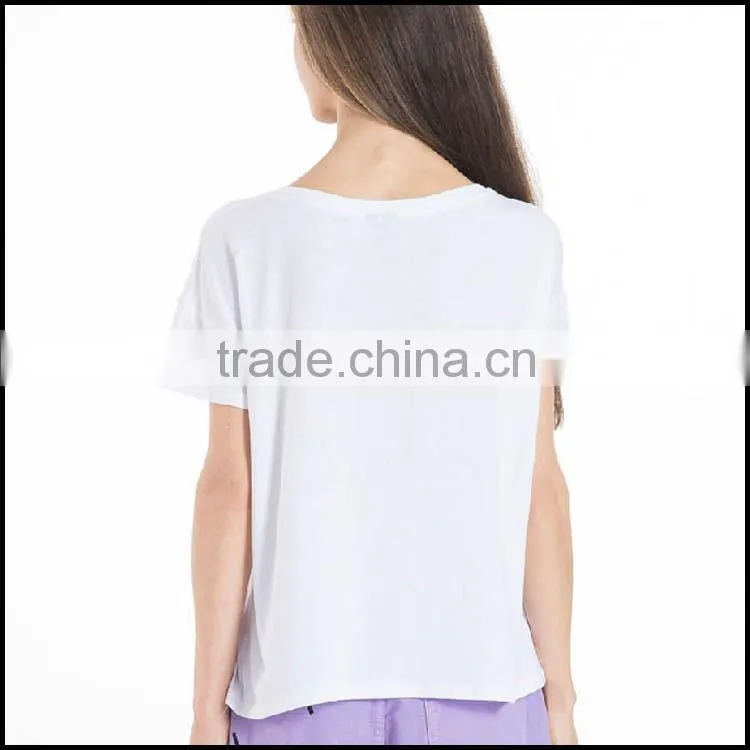 Women plain round neck screen printing sport t shirt with factory prices