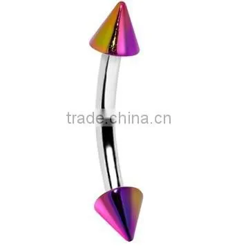 16 Gauge Metallic Acrylic Rainbow Spike Curved Eyebrow Ring