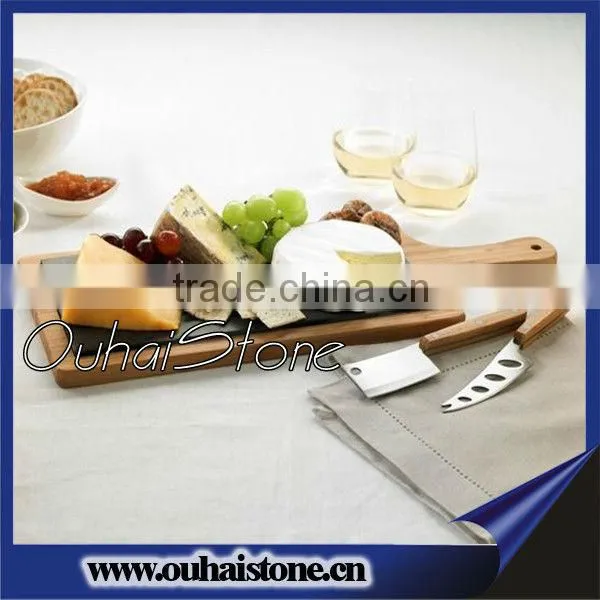 Intimate design stone food tray slate and groove bamboo with finger hole