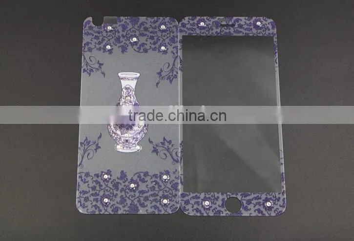 Fashion mobile phone accessories diamond tempered glass screen protector for iPhone 6