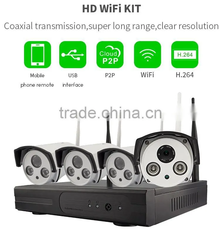 Vitevison surveillance camera system with 1.3mp 1mp wifi camera H.264 4ch wireless NVR Kit