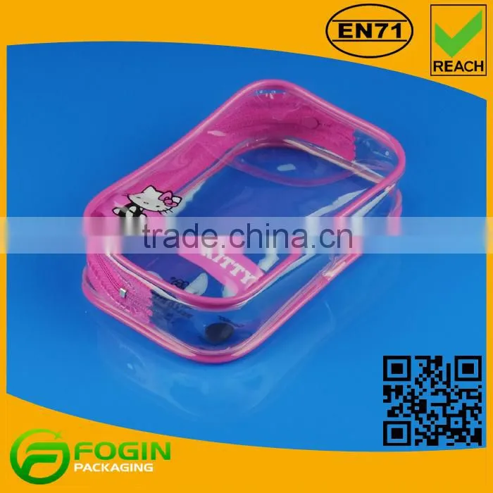clear pvc zipper bag with piping
