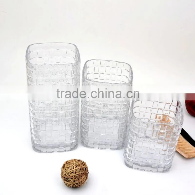 Unique decorative tall large size flower containers clear square glass vase