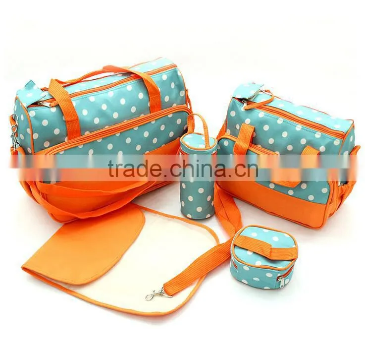 New Product Cream Color Microfiber 5pcs in 1 Fashion Baby Diaper Bag Set