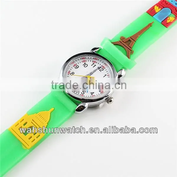 Colourful 2014 fashion cartoon face embossed kids 3d silicone watch