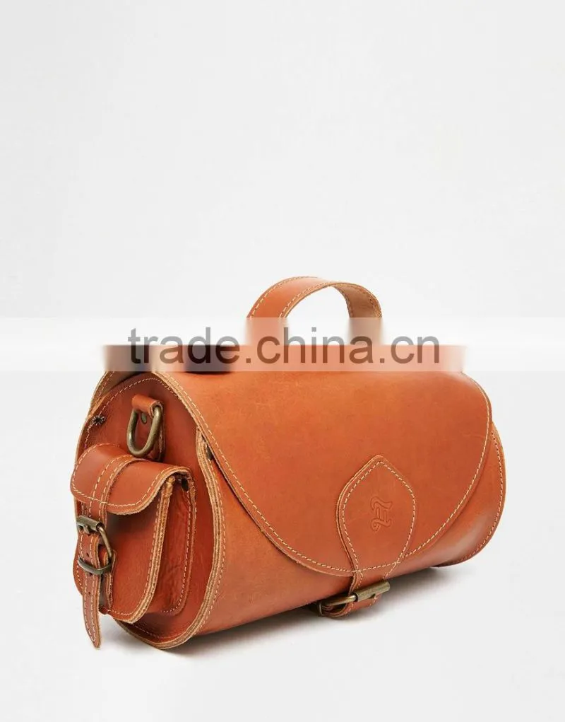 Tan color cross body genuine leather bag