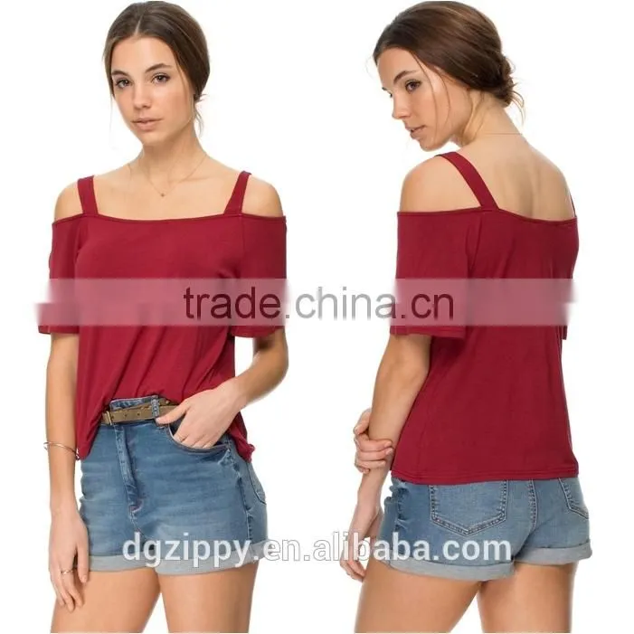 Latest Scoop Neckline Apparel Design Women Srappy Cold Shoulder T-Shirt