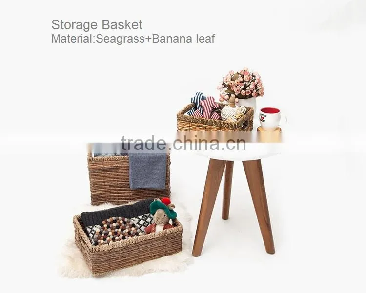 Natural seagrass and banana leaf interwoven storage basket