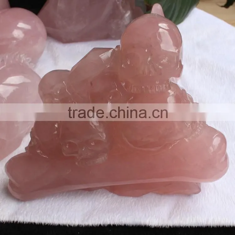 Top Quality Rose Quartz Crystal Multi Skulls Hand Carved