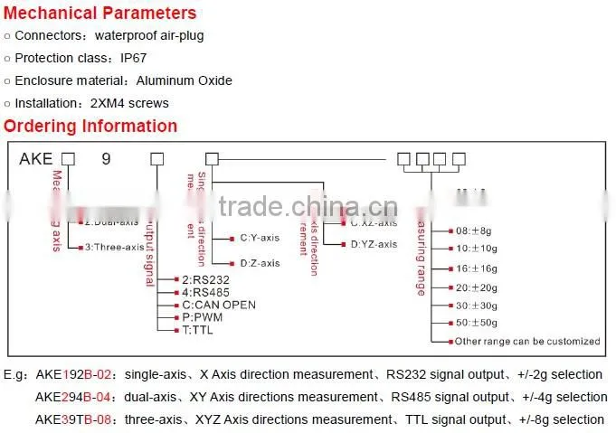AKE392B Industrial MEMS Traiaxial Accelerometer Sensor With Digital Output Interface Optional ,User Can Set Address Code