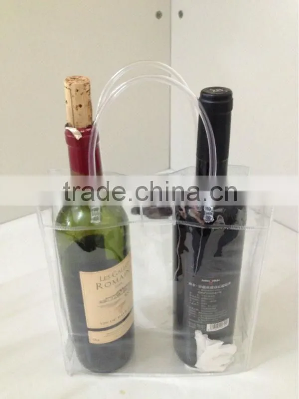 Cheap promotion printing transparent pvc cooler wine bottle carry bags