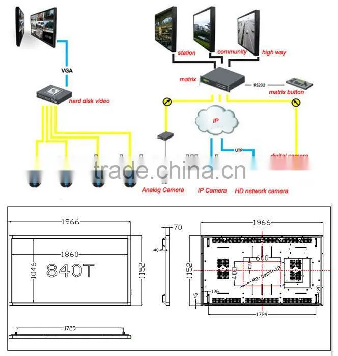 Super resolution 4k 84inch top quality Lcd cctv metal casing monitor