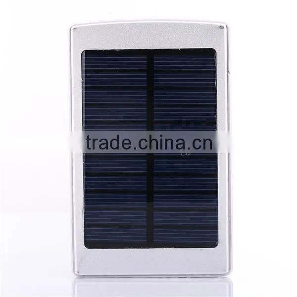 6000mAh Two-sided Dual-USB Solar Power Bank LED Torch Light for iPhone Silver