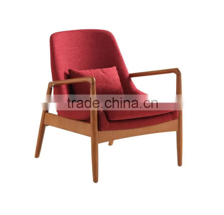 Dixon mid-century modern brown ash finished red fabric upholstered lounge chair
