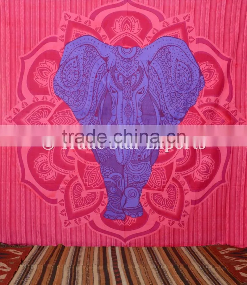 Ethnic Good Luck Indian Elephant With Lotus Mandala Home Decor Hippie Wall Art Bohemian Wall Hanging Tapestry