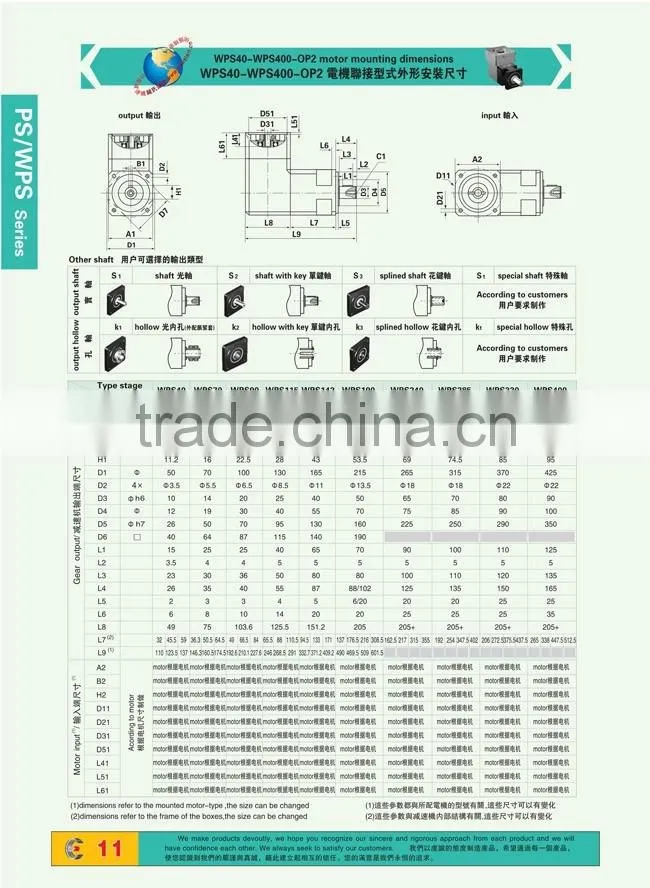 PS WPS Series Precision Planetary gearbox for servo motor