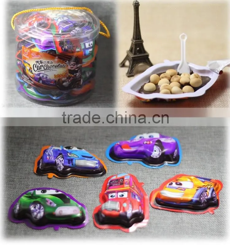 colored car shape chocolate with biscuit