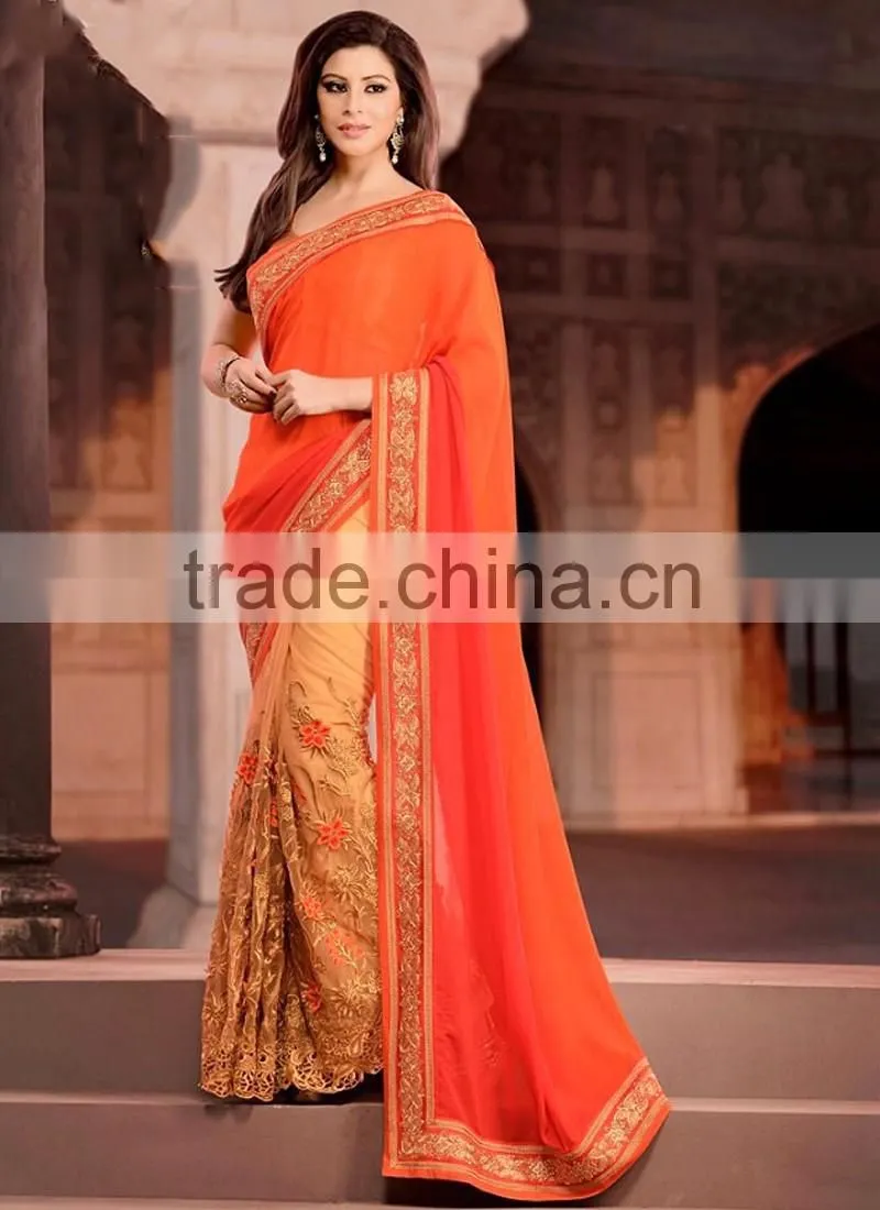 Pink Georgette On Net Lehenga Saree
