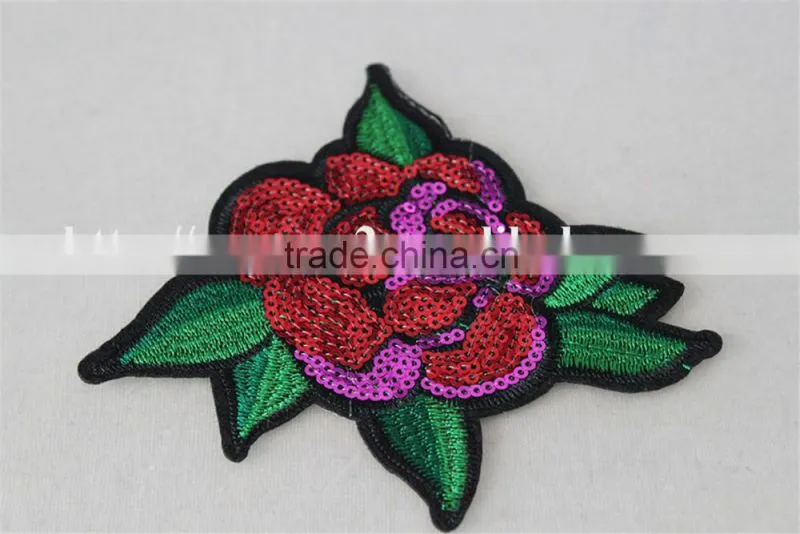 good looking 12*13cm sexy red flower pattern diamond patch sequin embroidery applique for dancer
