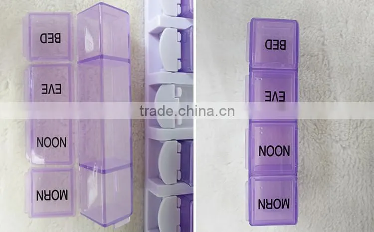 Push button child resistant weekly pill box