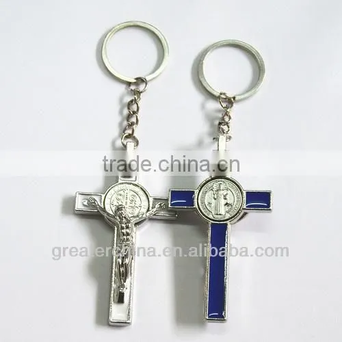 Religious zinc alloy metal cross keychain