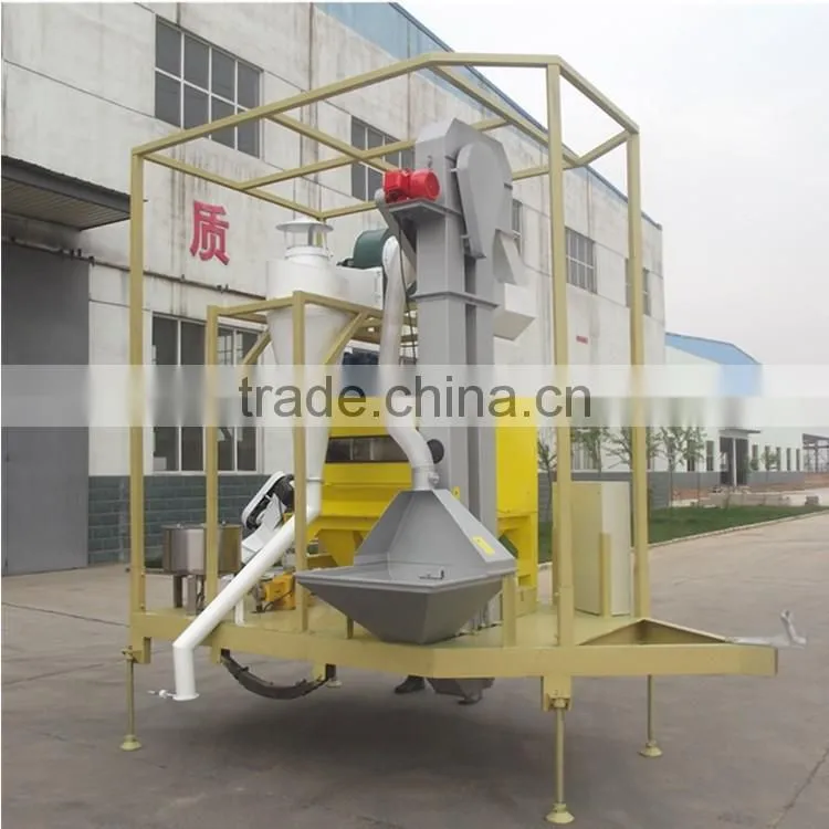 combined seed processing machine with rotary seed cleaner and seed treater