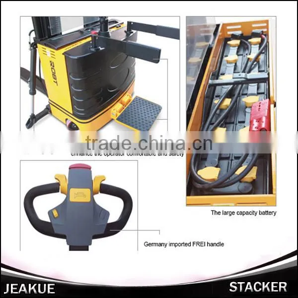 2015 ShenChuan Newest Newly Design High Lift Electric Stacker Standing Operation Type