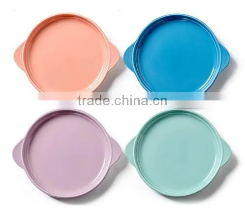 9'' Ceramic round bakeware with ear handle ceramic cake bakeware with handle breakfast ceramic tray