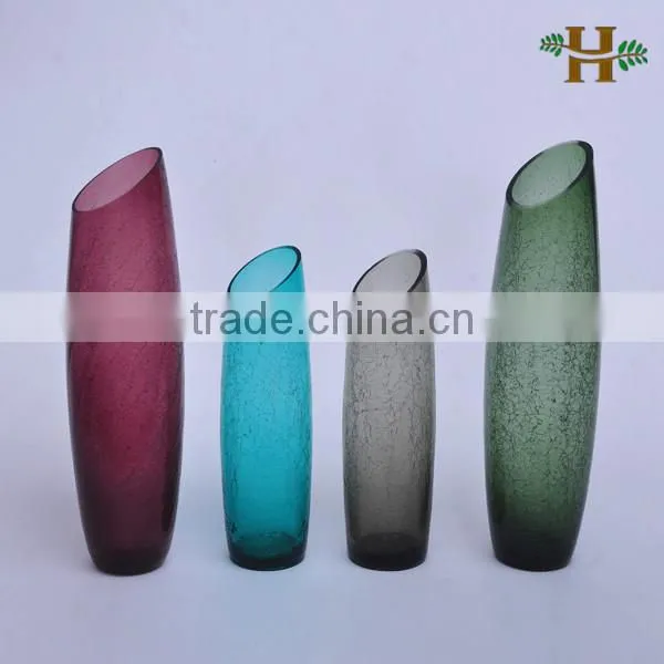 inclined tall colored glass vases