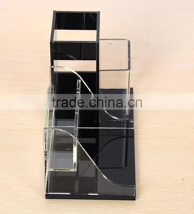 Multifuction Acrylic Pen Holder,Black And Transparent Plastic Pen Holder