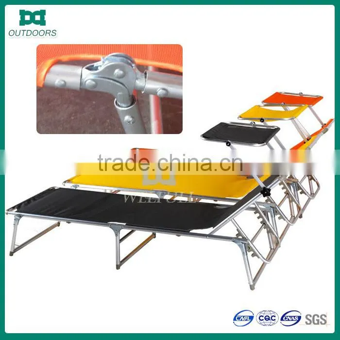 Folding aluminium beach lounge chair with canopy