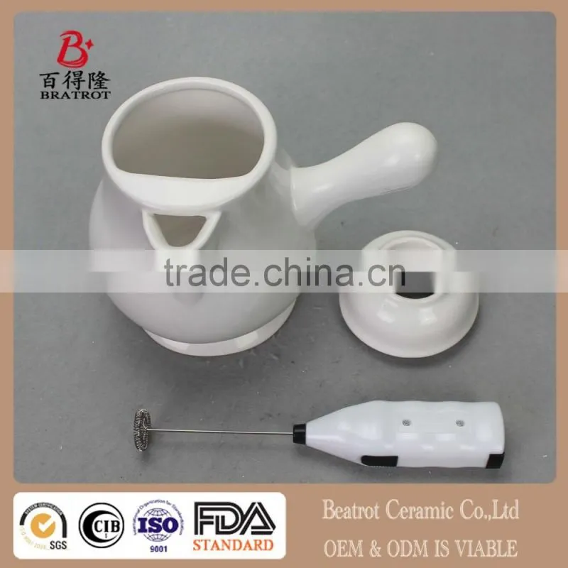 Ceramic Hot Chocolate Pot with Electric Mixer Bar