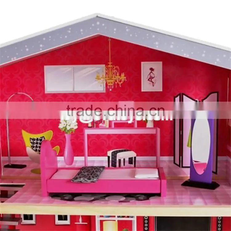 New design girls pretend toys wooden huge dollhouse W06A229