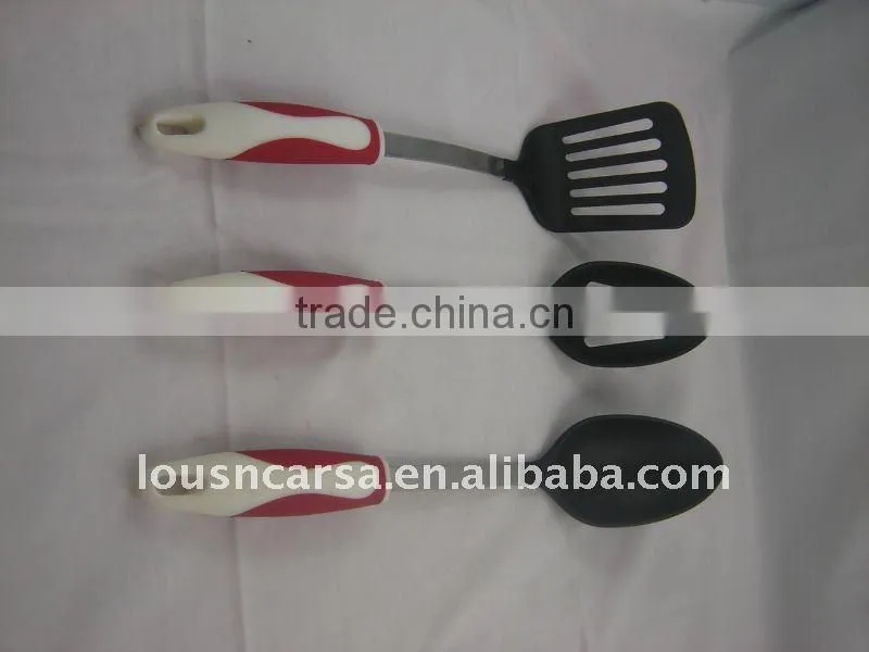 3pc nylon kitchen tools,nylon kitchenware with steel and TPR handle