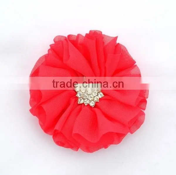 handmade chiffon flower with rhinestone for kids hair accessories