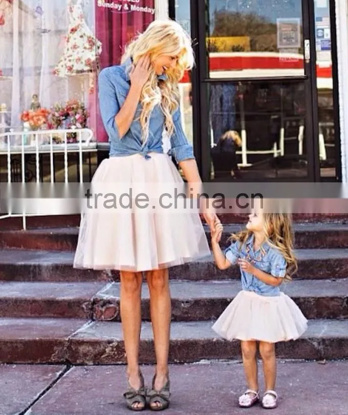Custom Matching Clothes mother and daughter 100% Nylon Tulle Cream Skirts MOMMY AND ME SET