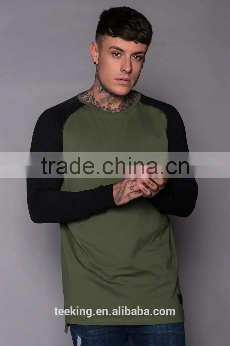 Latest contrast raglan sleeve crew neck cotton men t shirt