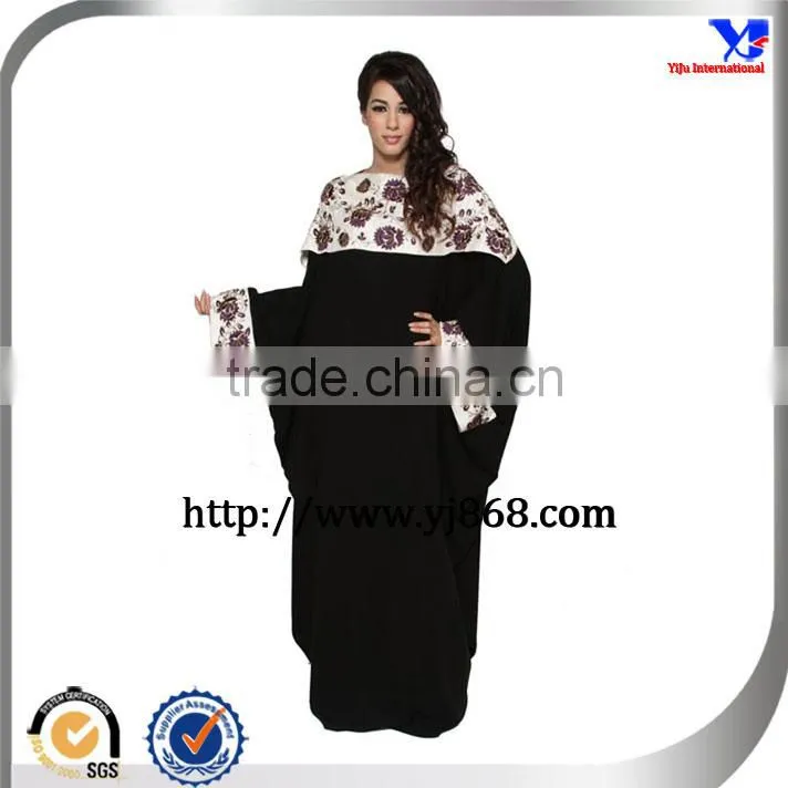 Flower print black color butterfly style 2017 new design abaya