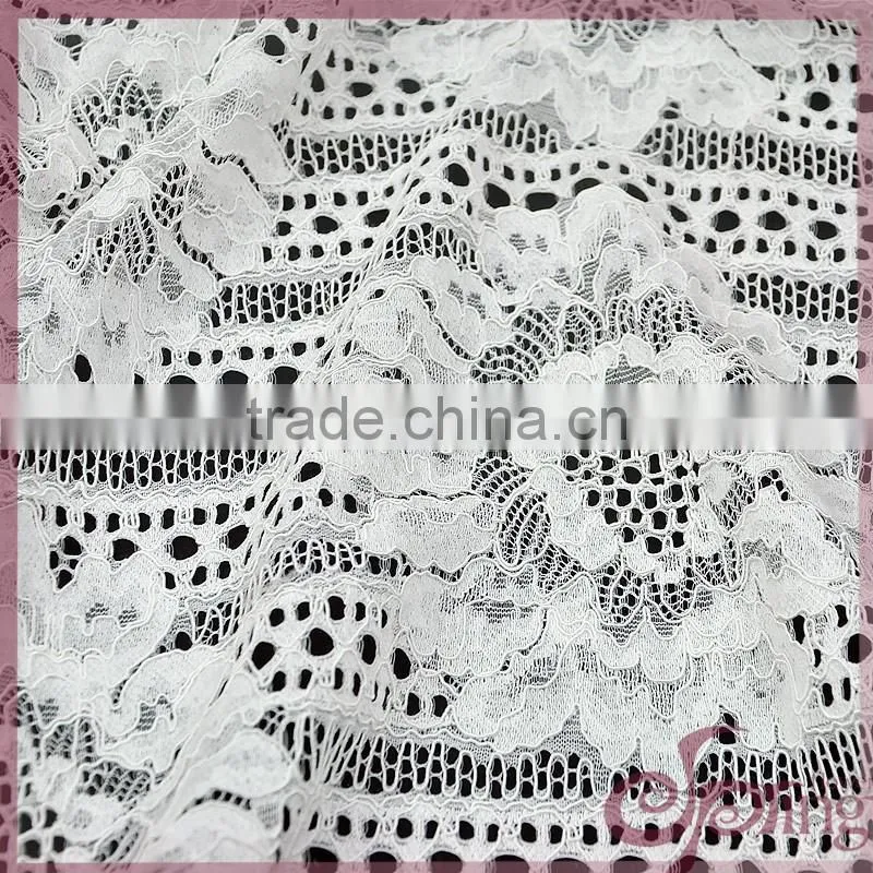 White flower design jacquard cotton nylon warp knitting fabric cotton lace fabric for dress