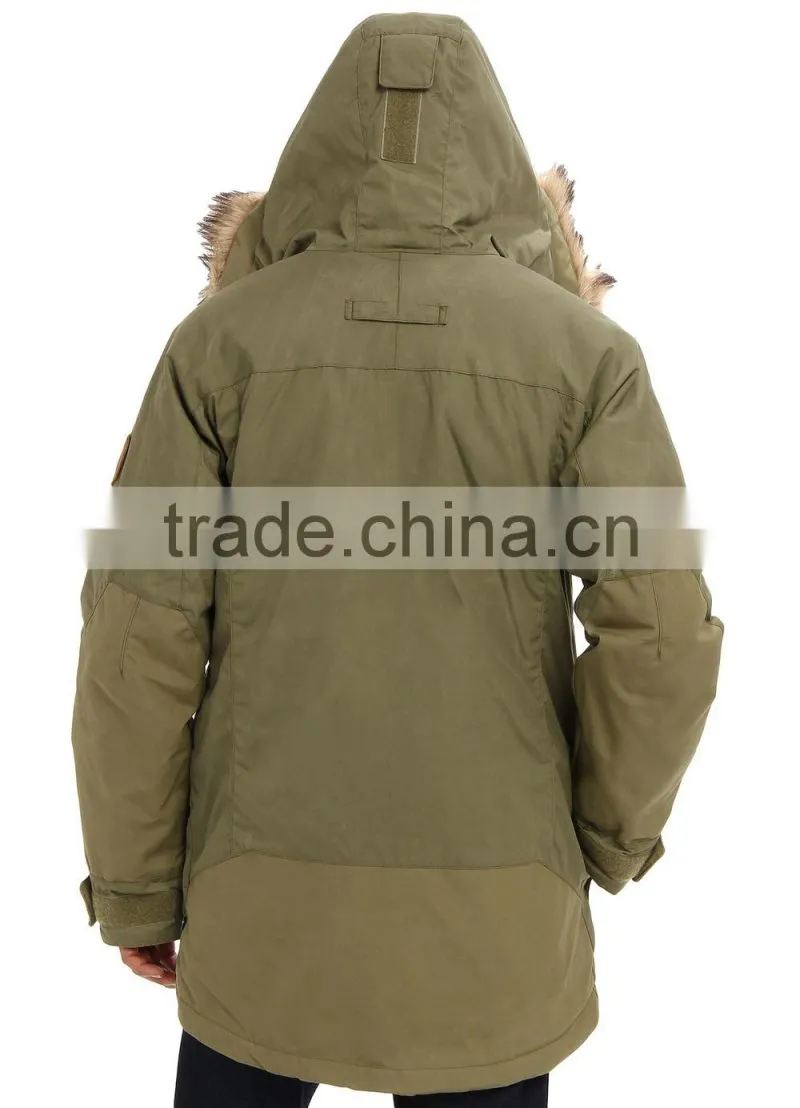 Insulated long durable winter green parka for men