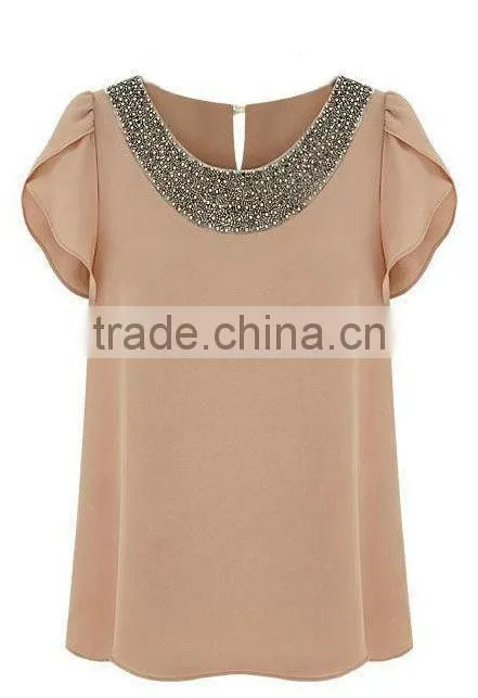 ladies western style 50% cotton 50% polyester t-shirts with beadings