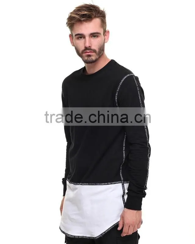 Fields French Terry fabric rounded neck hem printed trim Drop Tee color block t shiet for men