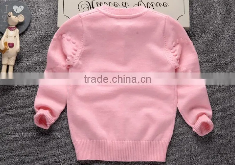latest custom child girls balls pink pearl buttons cardigan sweater