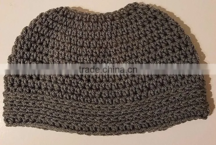 Dark Gray Messy Bun Ponytail Beanie Hat