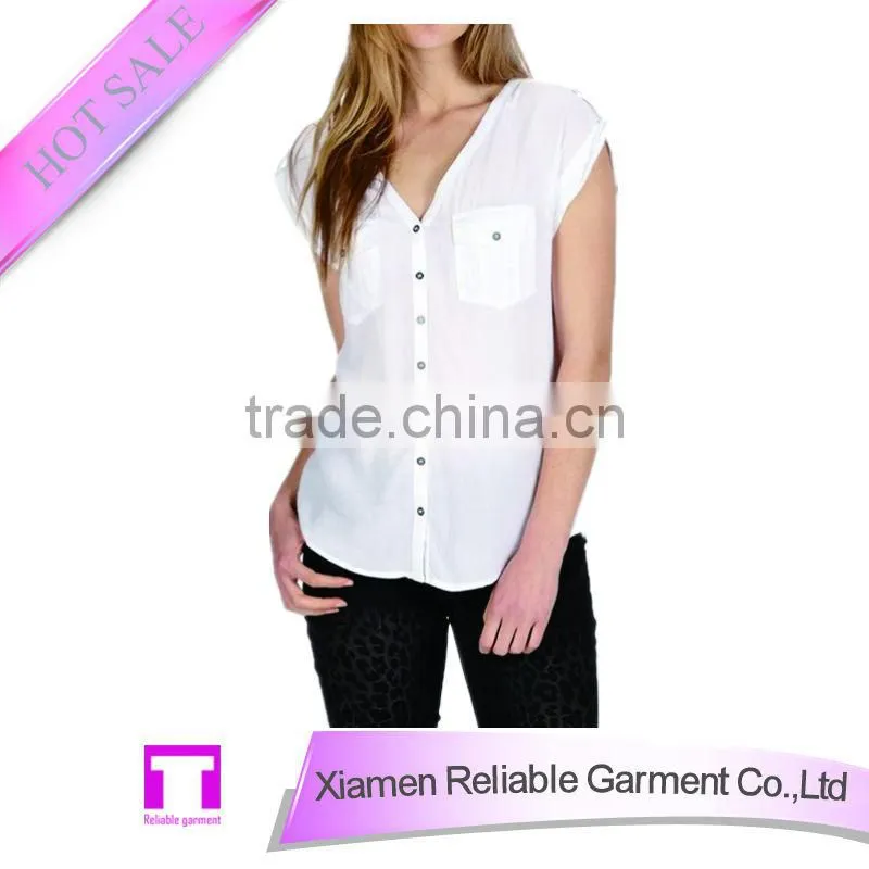 Black deep neck blouse chiffon blouse 2014