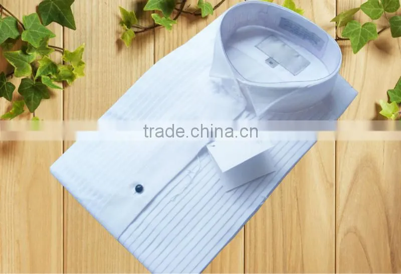 2016 mens' pleated wingtip collar white formal shirt