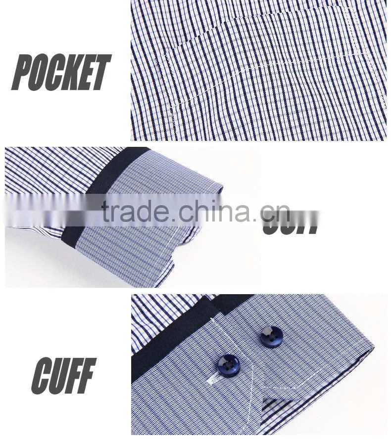 double collar shirt with woven tape decoration cuff check design non iron shirt